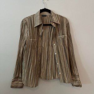 women’s striped button down with bedazzled pocket detail
